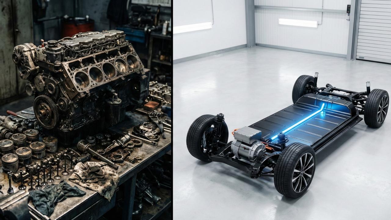 Spalovací motor vs elektromobil | ilustrační foto