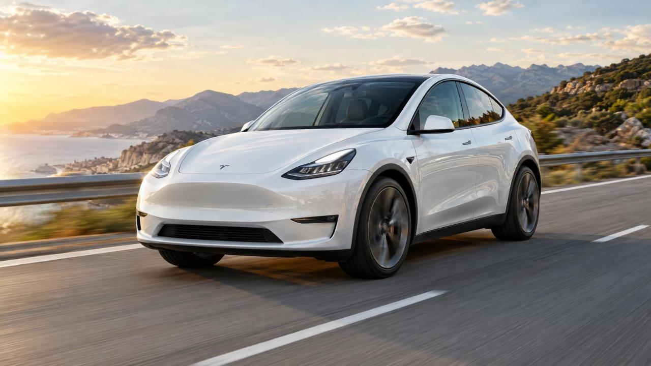 Tesla Model Y Juniper při dálniční jízdě — ilustrační obrázek