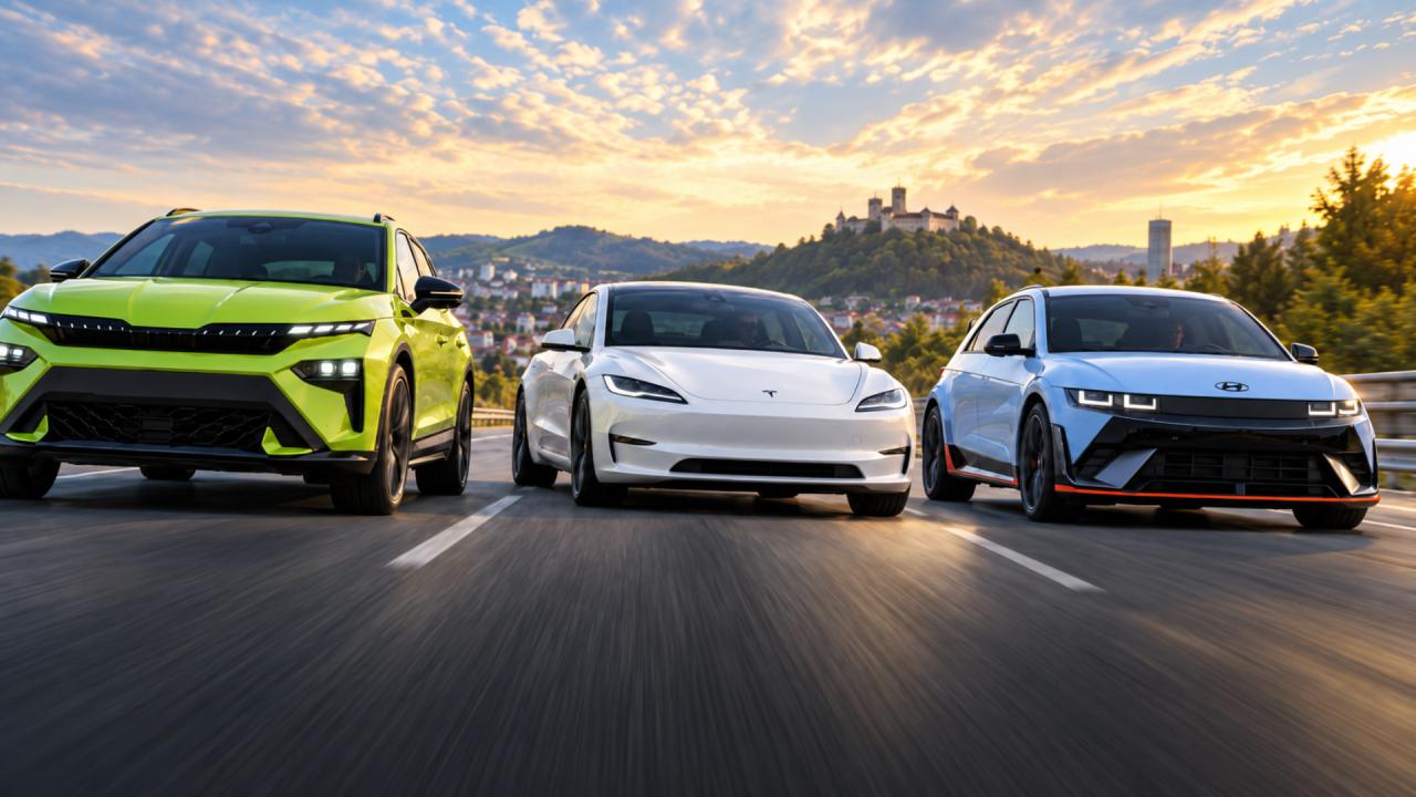 Škoda Elroq & Tesla Model 3 & Hyundai Ioniq 5 N - ilustrační foto