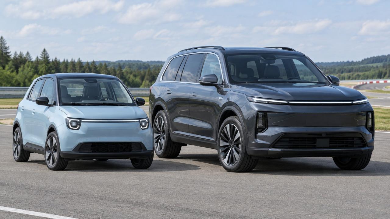 Rozdílná hmotnost kompaktního elektromobilu a velkého elektrického SUV — ilustrační obrázek