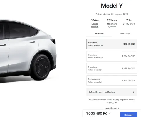 Tesla Model Y - česká cena | zdroj: tesla.com