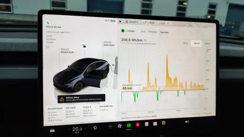 Tesla Model Y Standard - spotřeba v zimě po dálnici s ohřevem baterie