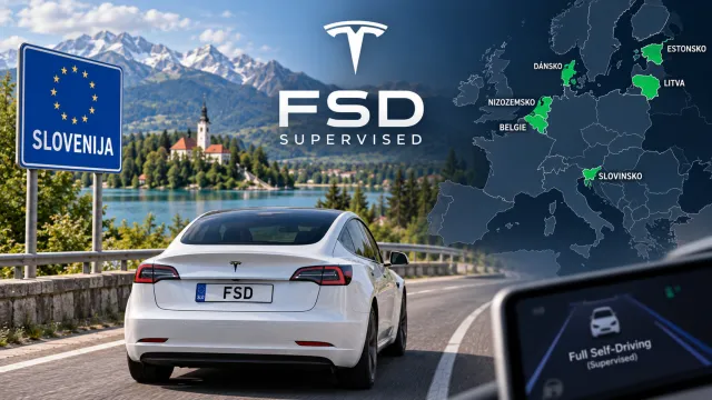 Tesla FSD ilustrační foto s mapou států s povolením