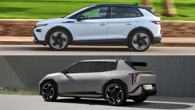 Škoda Elroq (nahoře) a Kia EV4 Hatchback (dole) | zdroj: skoda-storyboard.com, kia-express.cz